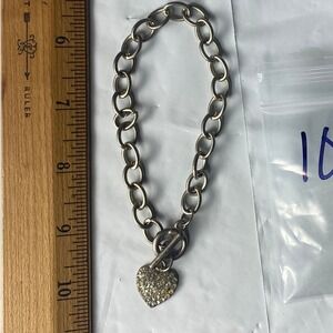 Heart Charm Bracelet‎ Silver Tone Chunky Chain Link Women Accessory